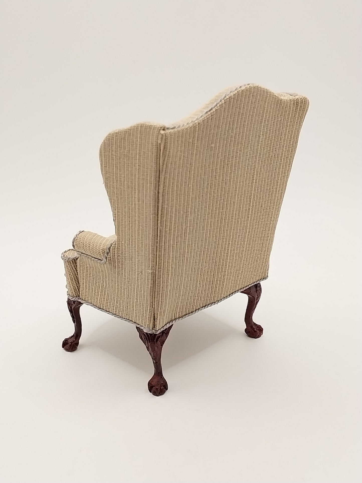 Wing Chair, Tan, Blue, Mahogany