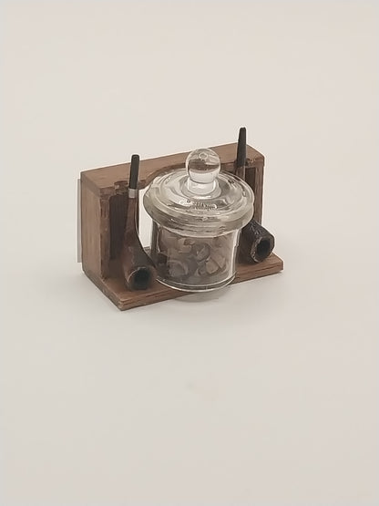 Pipe Holder With 2 Pipes & Tobacco