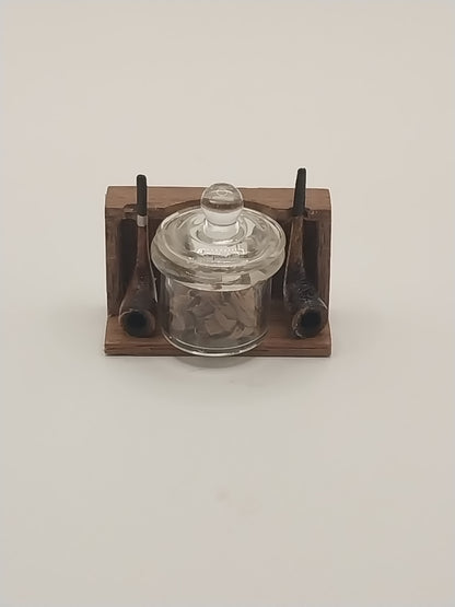 Pipe Holder With 2 Pipes & Tobacco