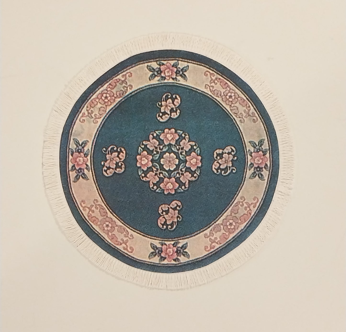 Rug, Round Floral, Green & Cream