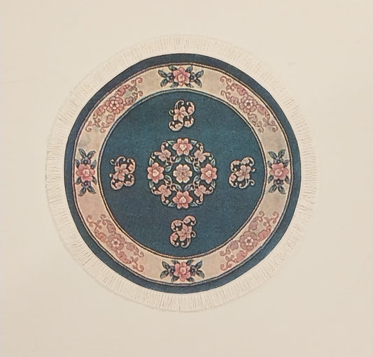 Rug, Round Floral, Green & Cream