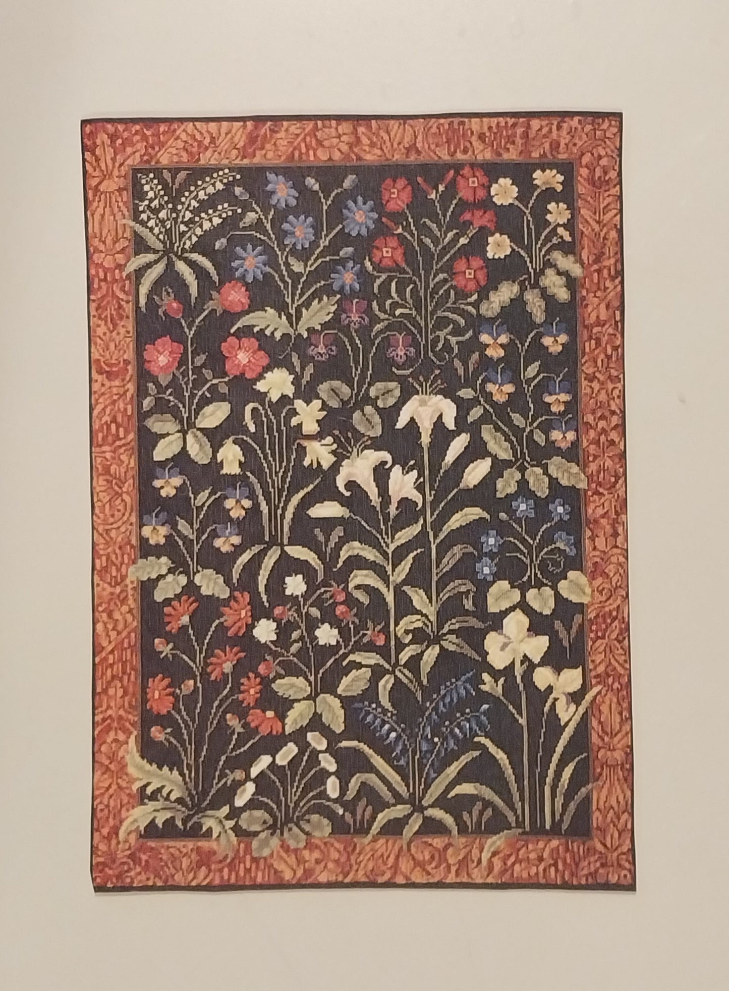 Rug #410, Rectangle Floral, Black & Rust
