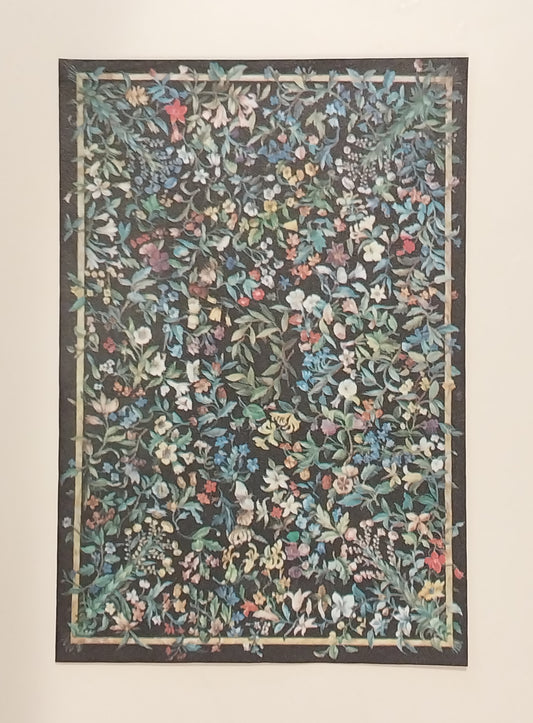 Rug #456, Rectangle Floral, Black