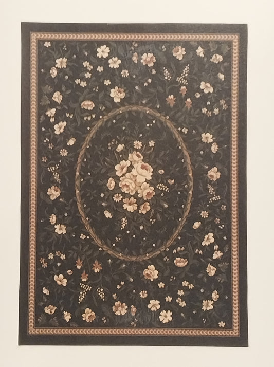 Rug #463, Rectangle Floral, Black & Cream