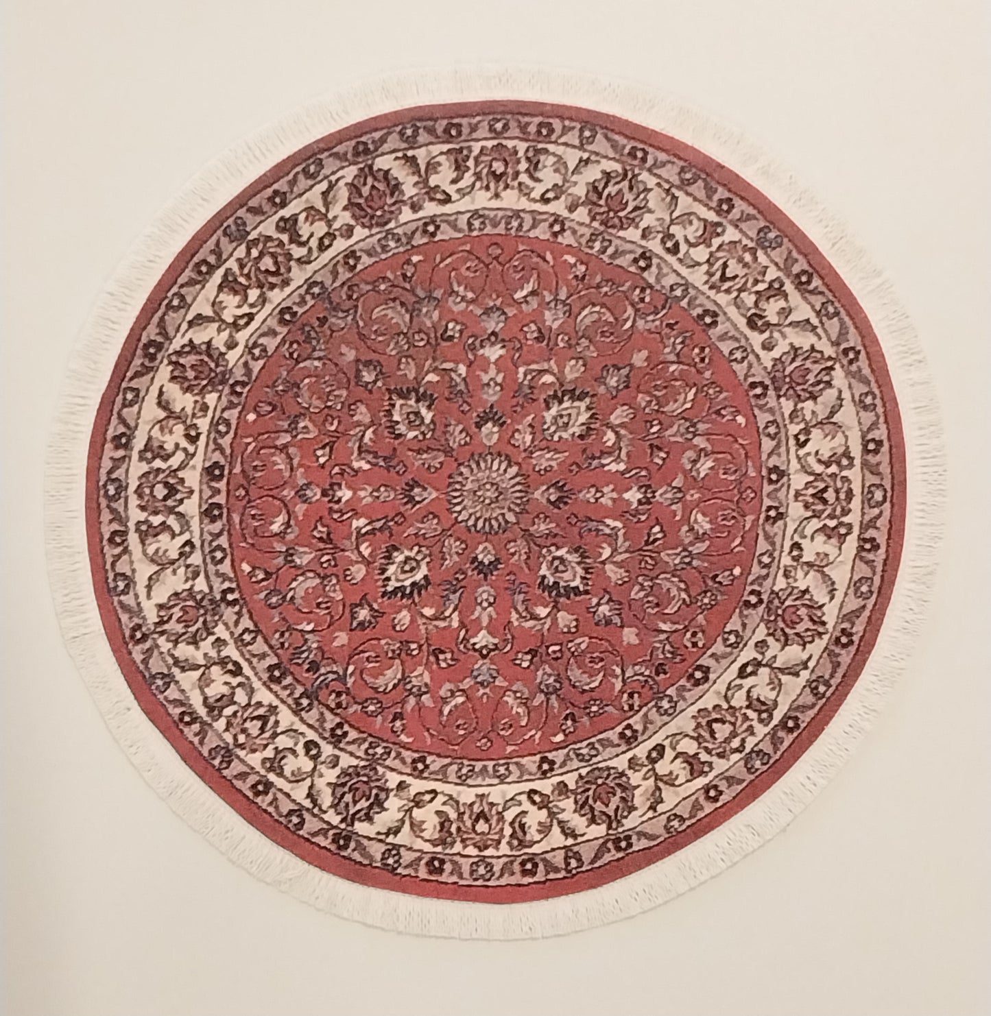 Rug #502, Round Oriental Style, Burgundy & Cream