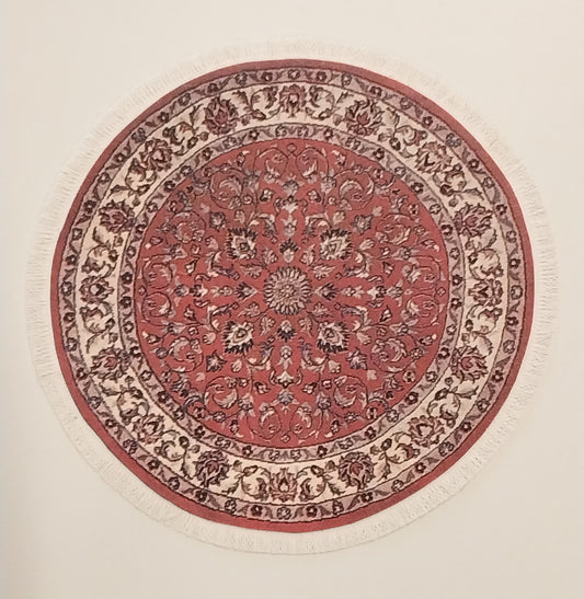 Rug #502, Round Oriental Style, Burgundy & Cream