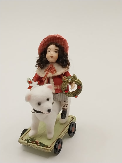 Christmas Doll On Bear With Cart
