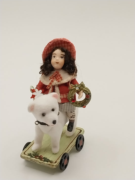 Christmas Doll On Bear With Cart