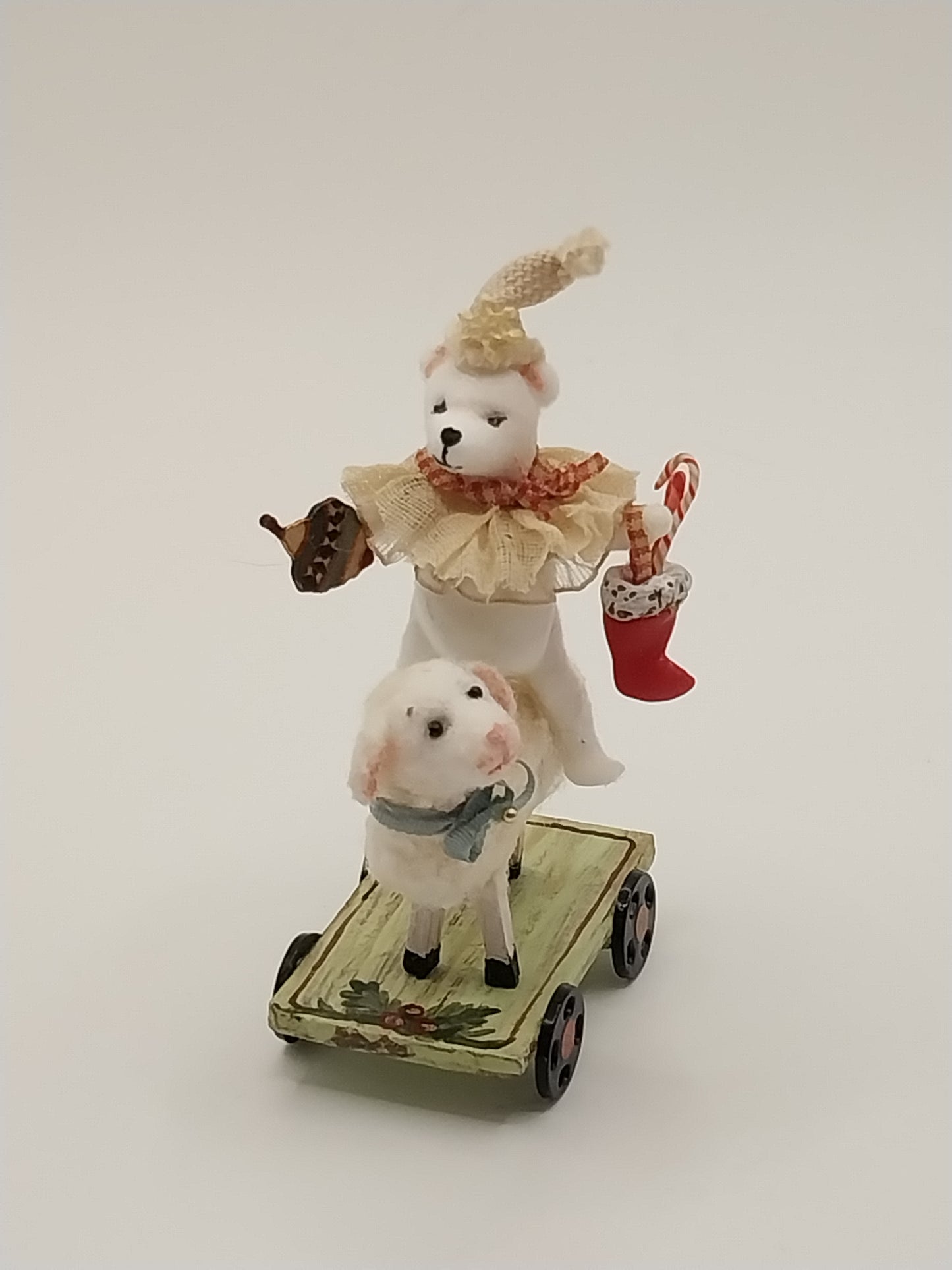 Christmas Bear On Sheep With Cart