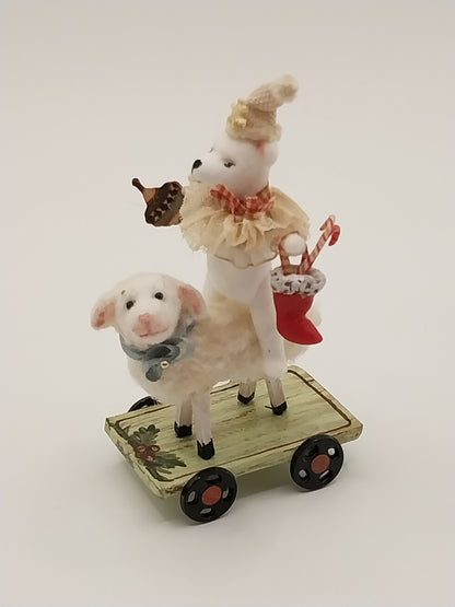 Christmas Bear On Sheep With Cart
