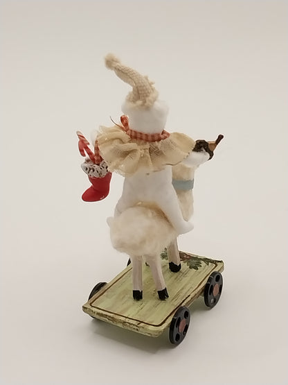 Christmas Bear On Sheep With Cart