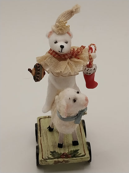 Christmas Bear On Sheep With Cart