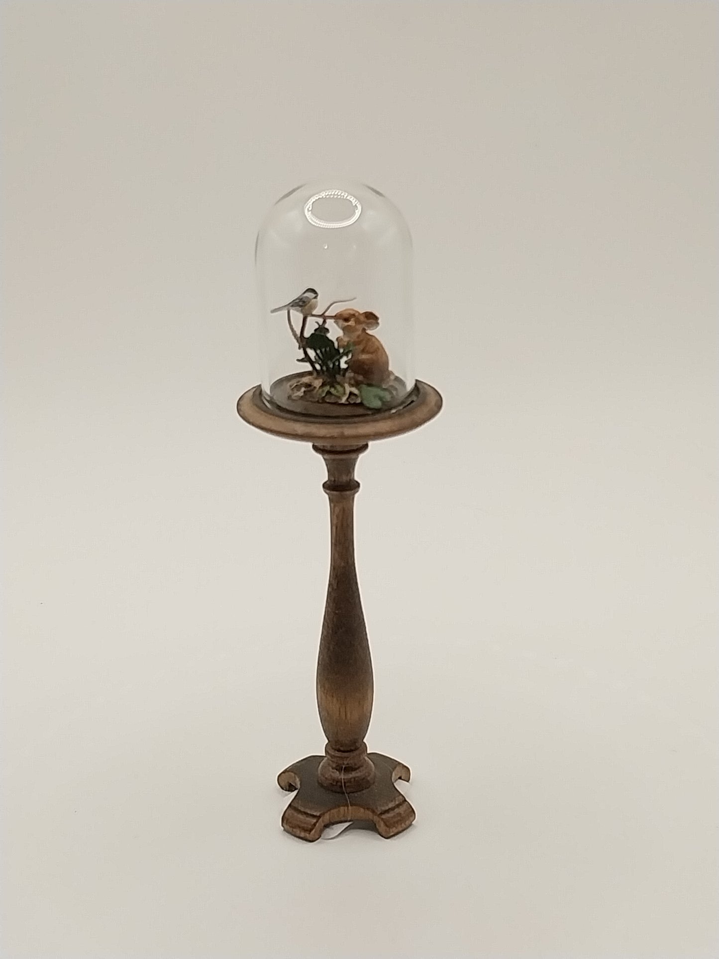 Bunny & Titmouse with Florals in Domed Stand