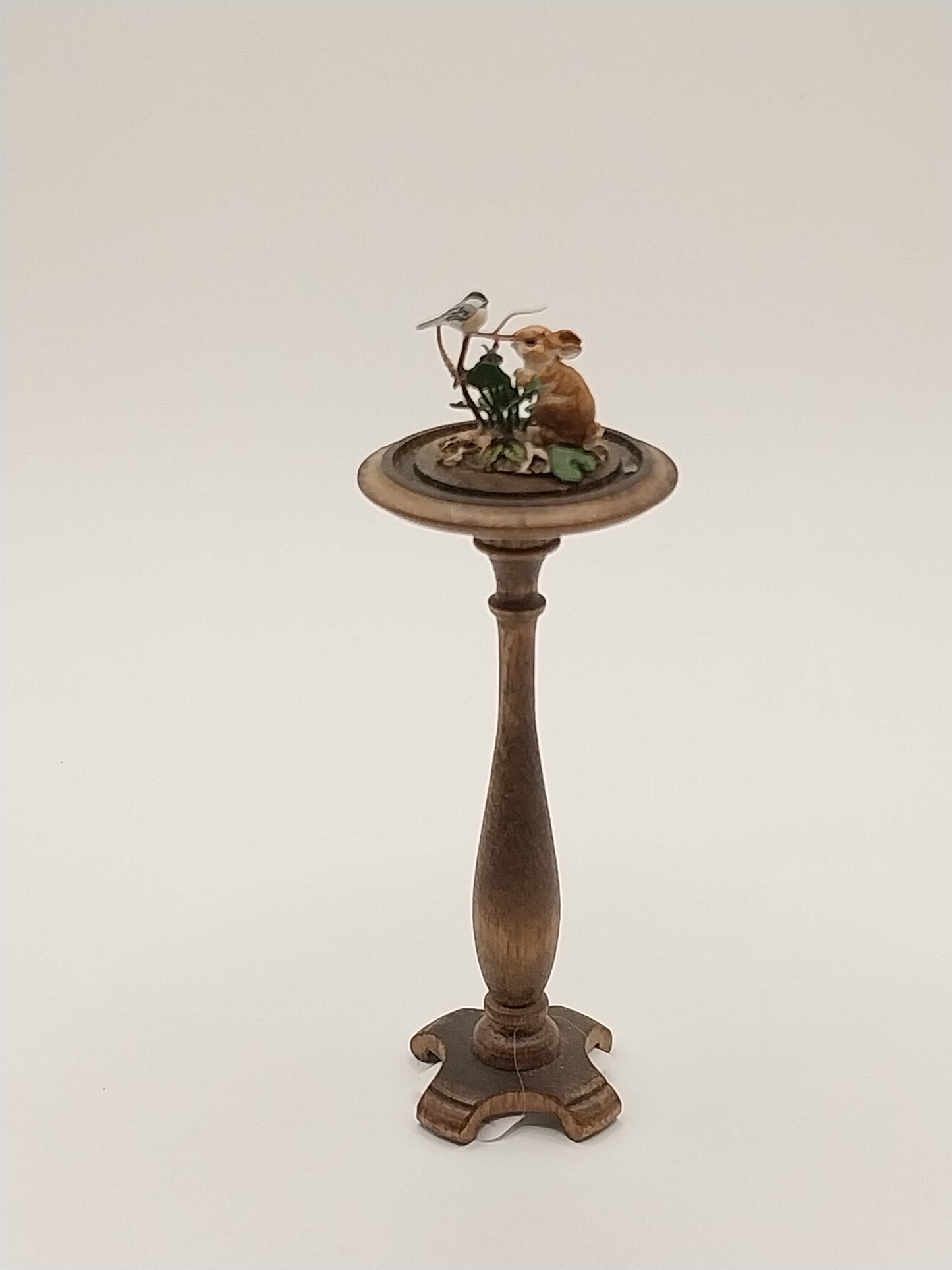 Bunny & Titmouse with Florals in Domed Stand