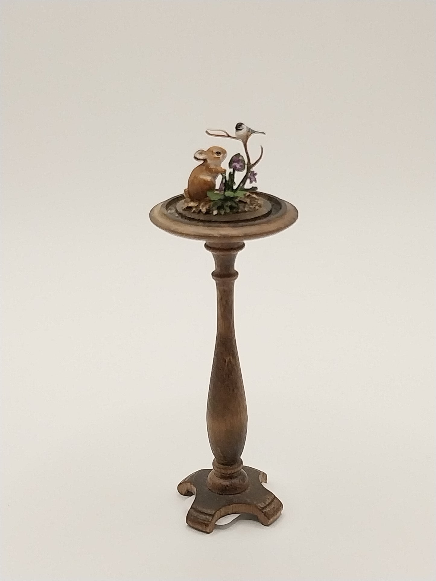 Bunny & Titmouse with Florals in Domed Stand