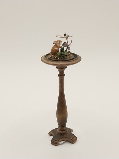 Bunny & Titmouse with Florals in Domed Stand