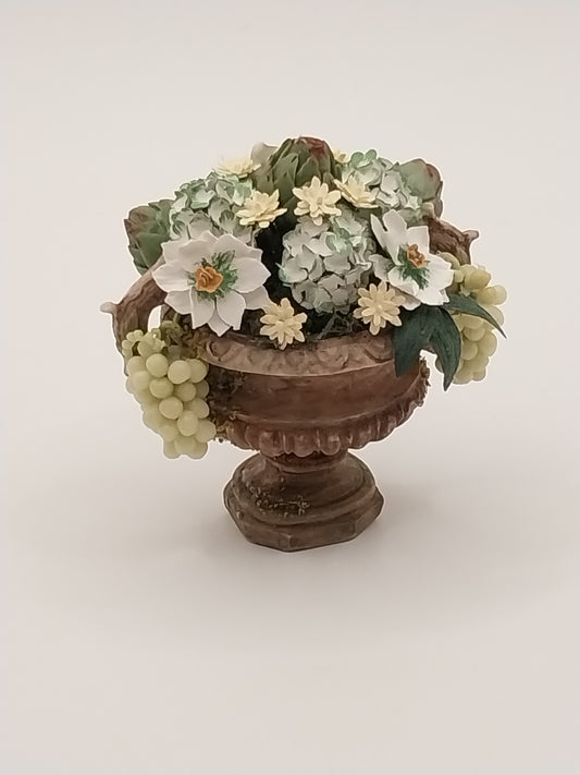 Flower Arrangement In Urn, Poinsettia, Hydrangea, & Artichokes