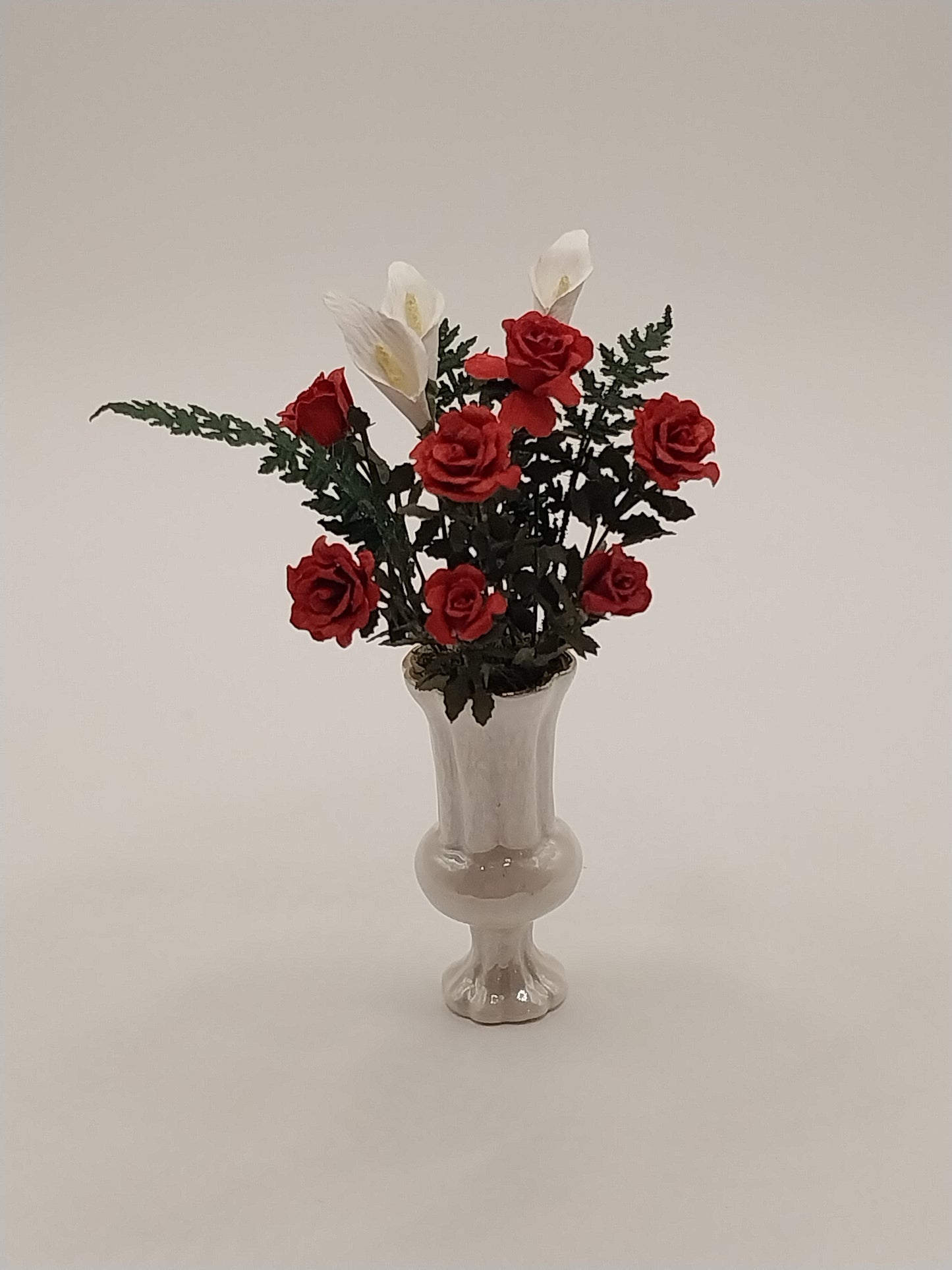 Flower Arrangement In Stapleton Vase, Red Roses & Calla Lily