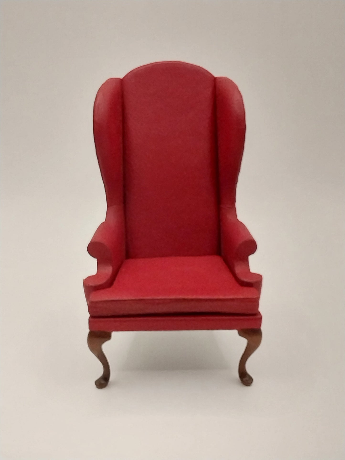 Queen Anne Wing Back Chair, Red Leather, RARE
