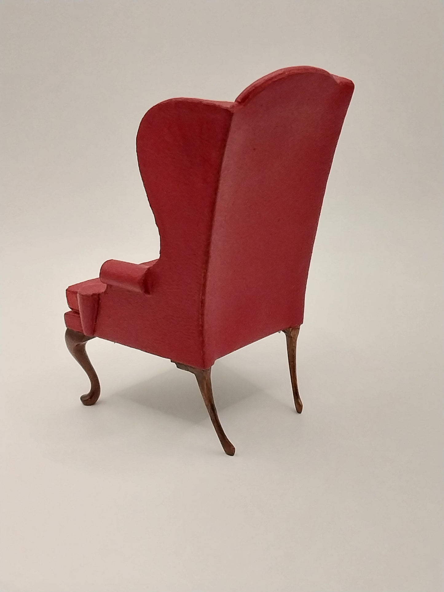 Queen Anne Wing Back Chair, Red Leather, RARE