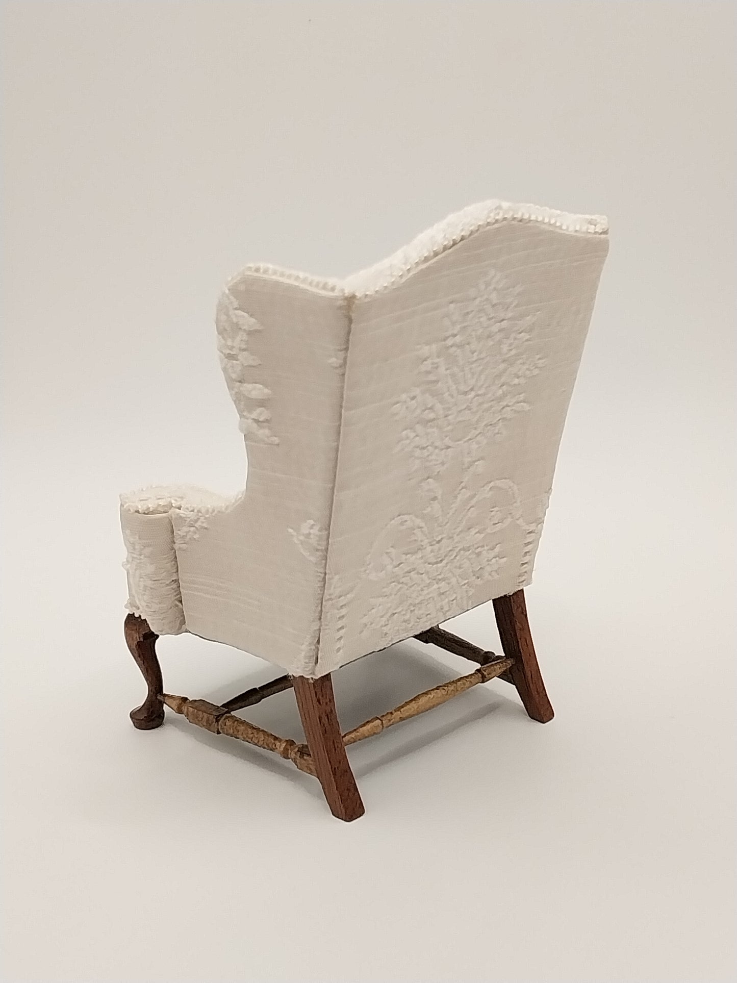 Wing Chair, Cream Brocade, Signed