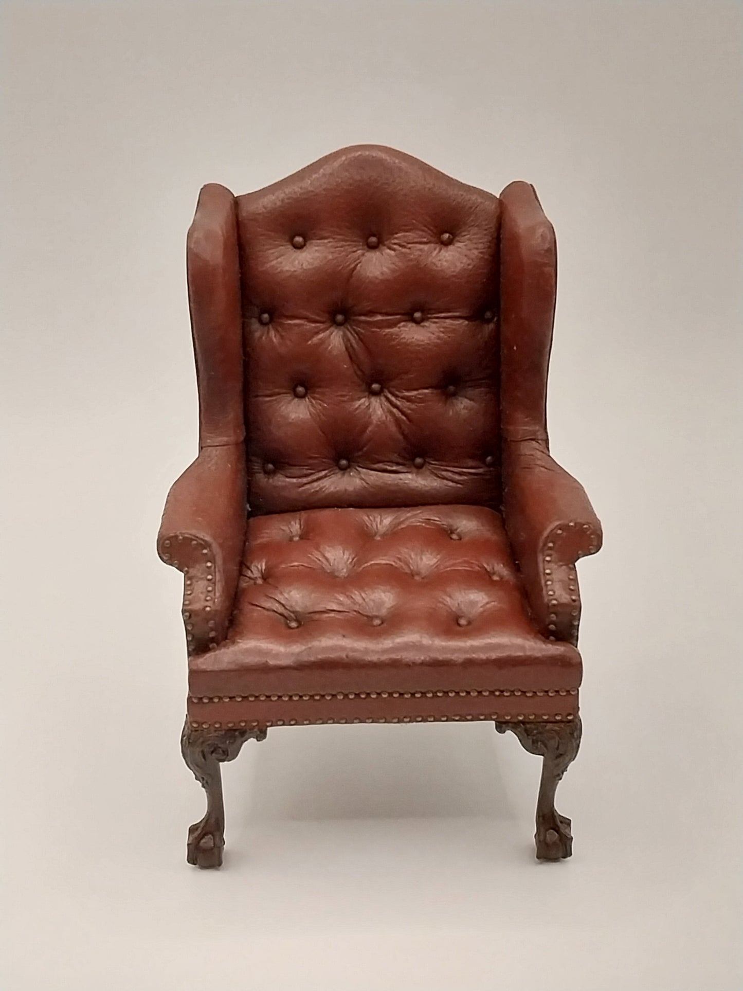 Chippendale Wing Chair, Burgundy Tufted Leather