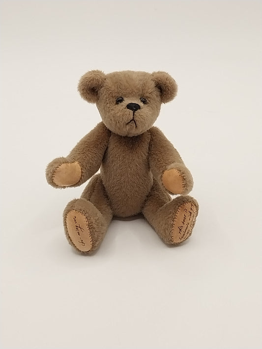 Teddy Bear With Leather Pads, Signed, Cocoa, 3"