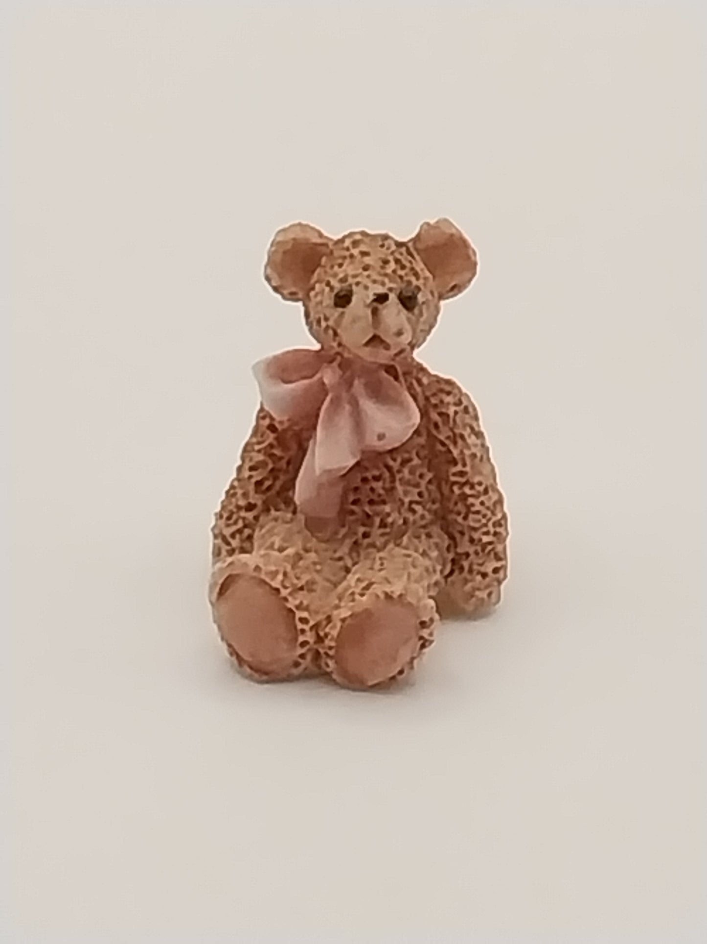 Tiny Bear Figurine Wtih Pink Bow