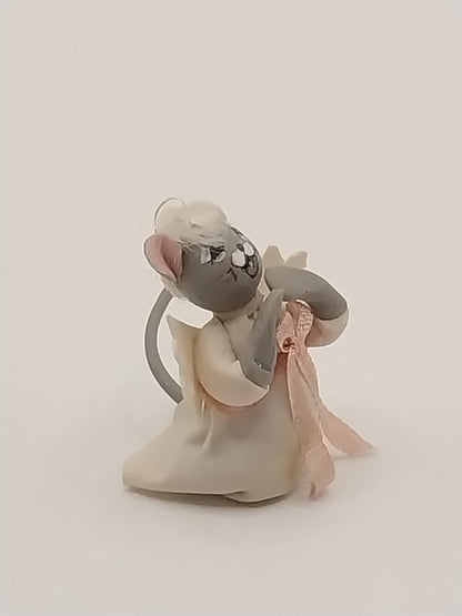 Tiny Angel Mouse Figurine, Signed