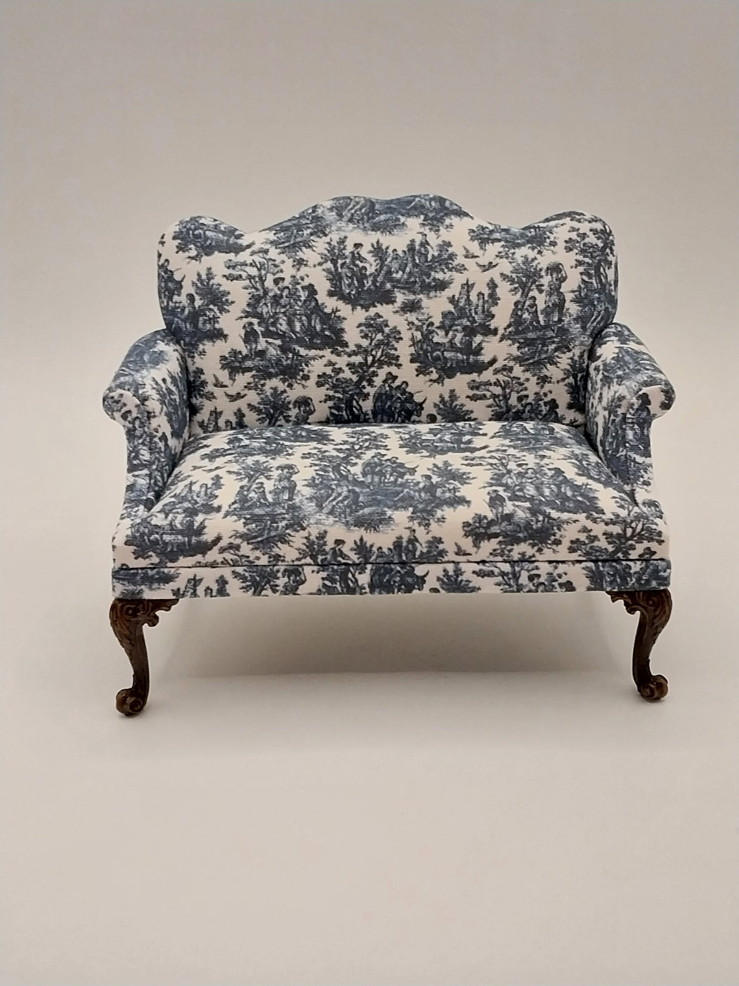 Camelback Settee, Blue Toile