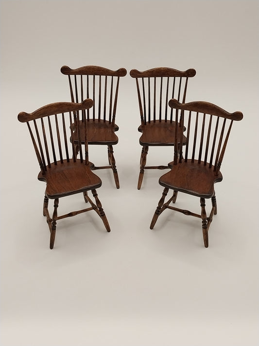 Set of 4 Windsor Chairs, Walnut, Handmade