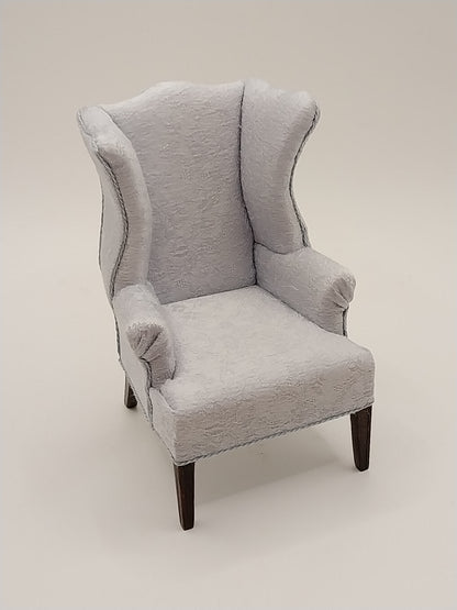 Wing Chair, Light Blue Brocade