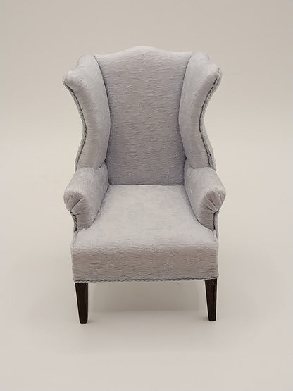 Wing Chair, Light Blue Brocade