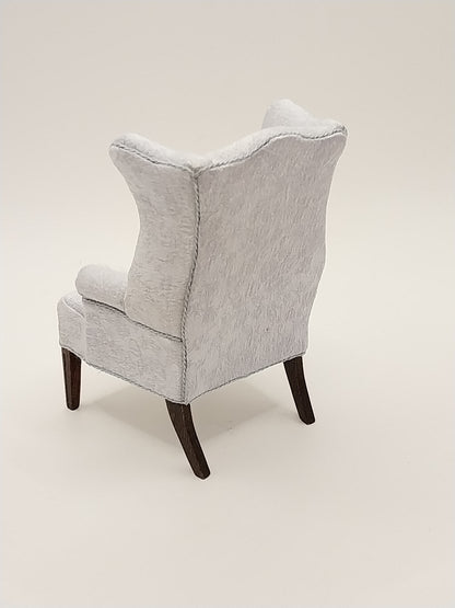 Wing Chair, Light Blue Brocade