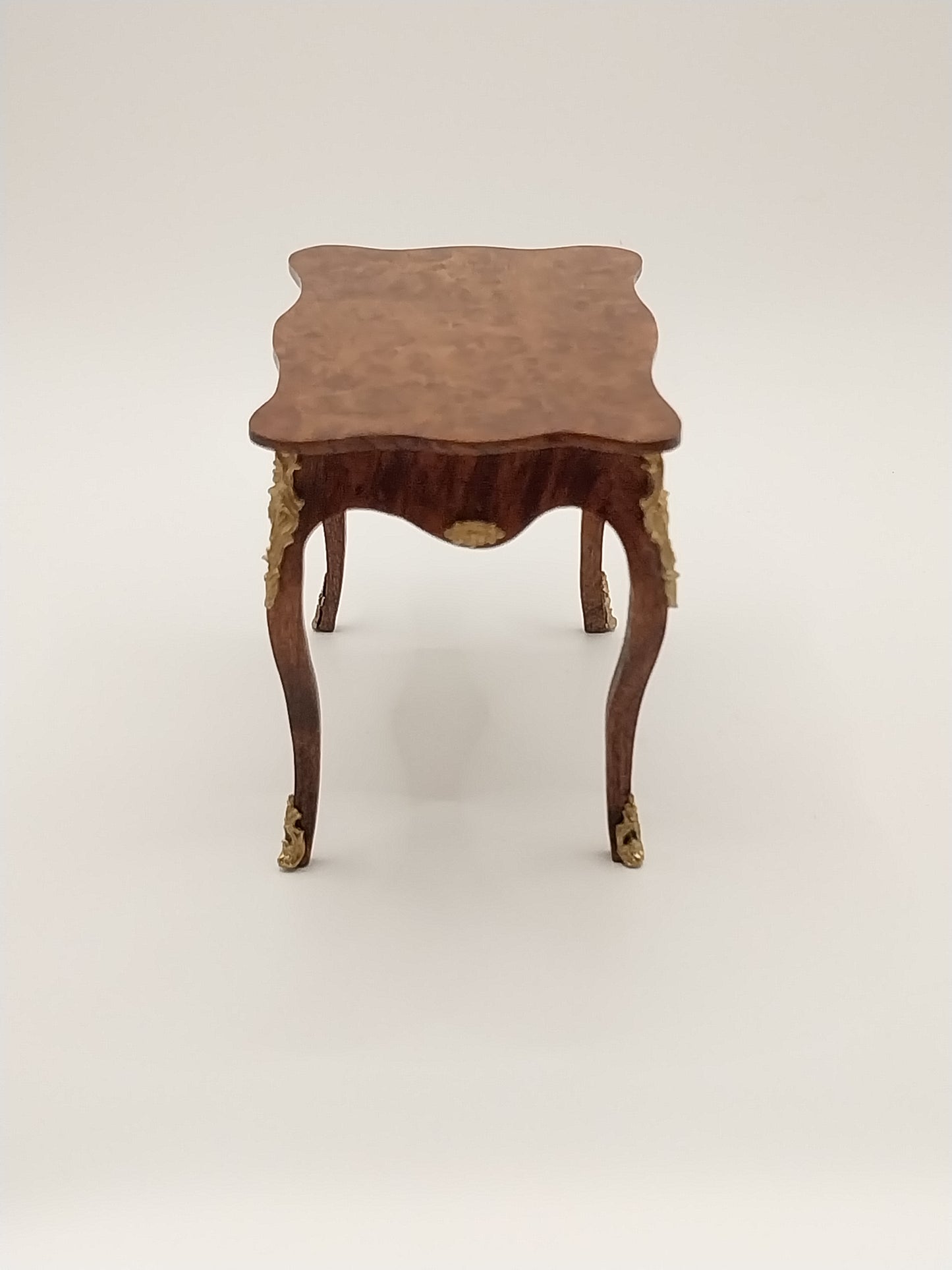 French Sofa Table, Burl Wood With Gold Accents