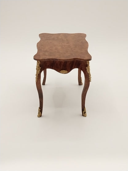 French Sofa Table, Burl Wood With Gold Accents