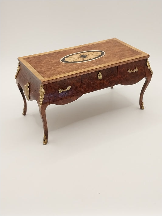 French Desk With Burl & Inlaid Wood, Signed