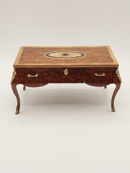 French Desk With Burl & Inlaid Wood, Signed