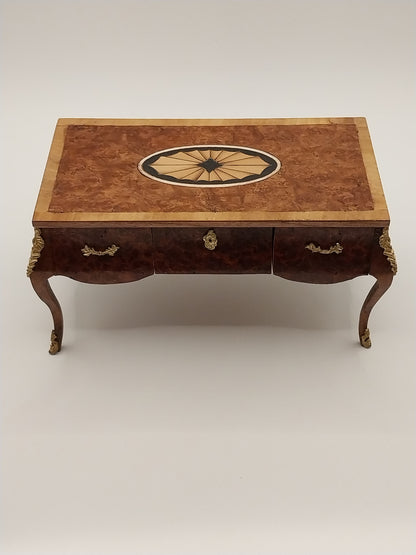 French Desk With Burl & Inlaid Wood, Signed