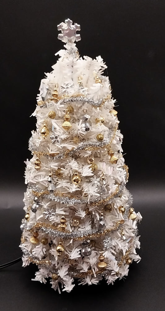 Working White Christmas Tree, Gold & Silver
