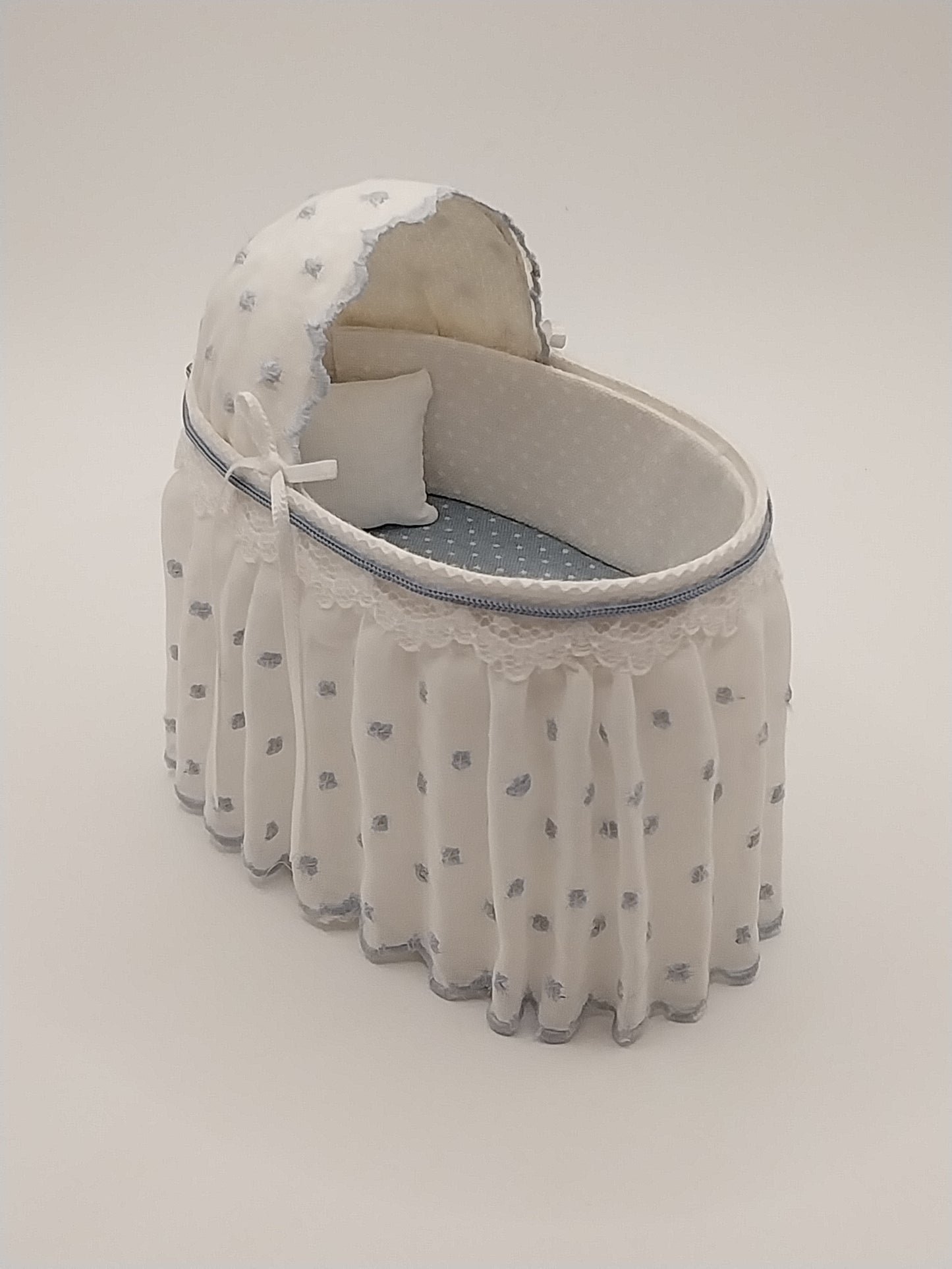 Bassinet, Blue & White, Signed