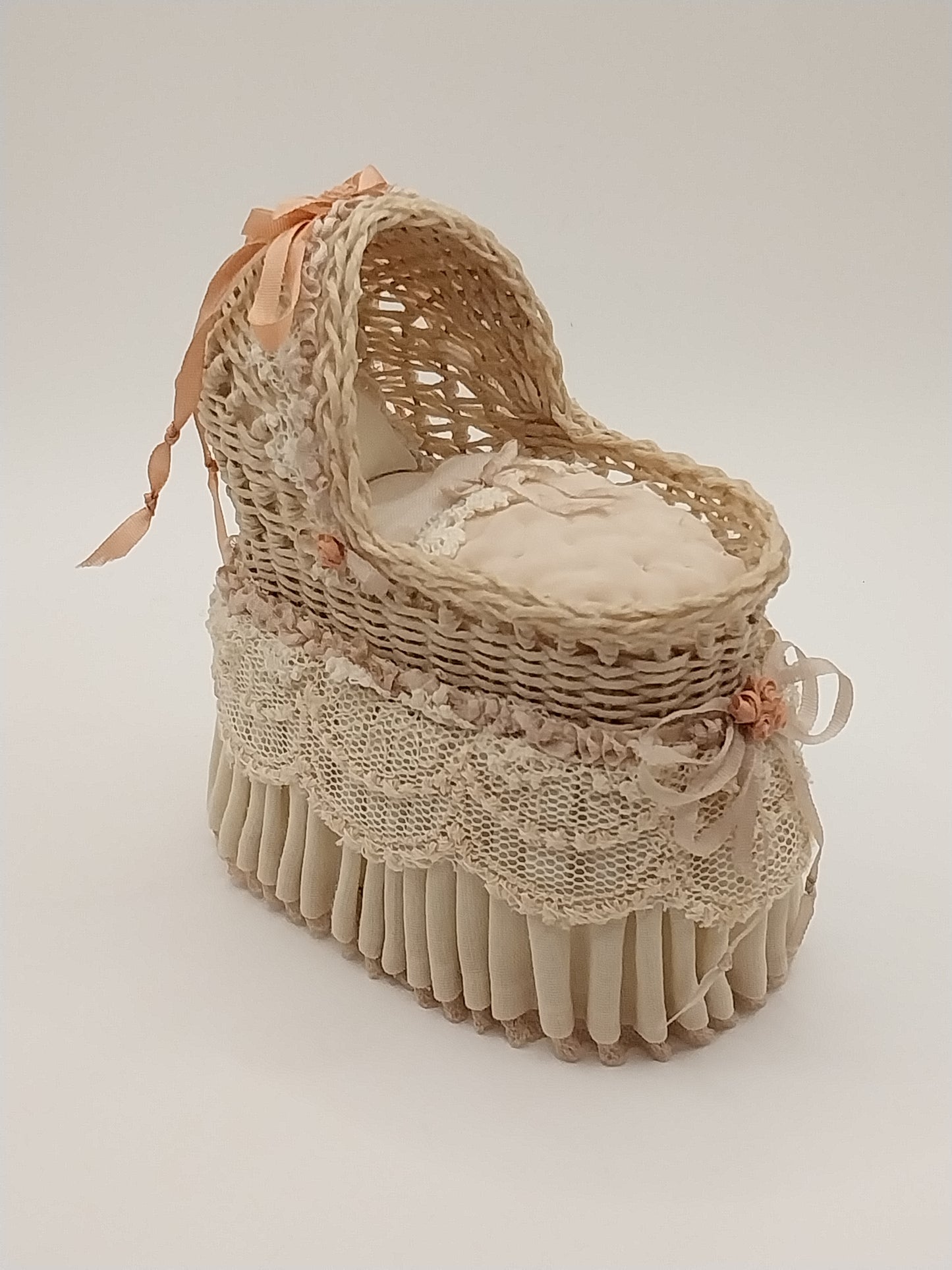 Vintage Victorian Wicker Bassinet, Peach