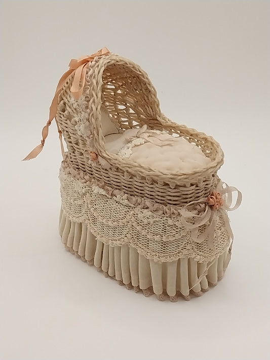Vintage Victorian Wicker Bassinet, Peach