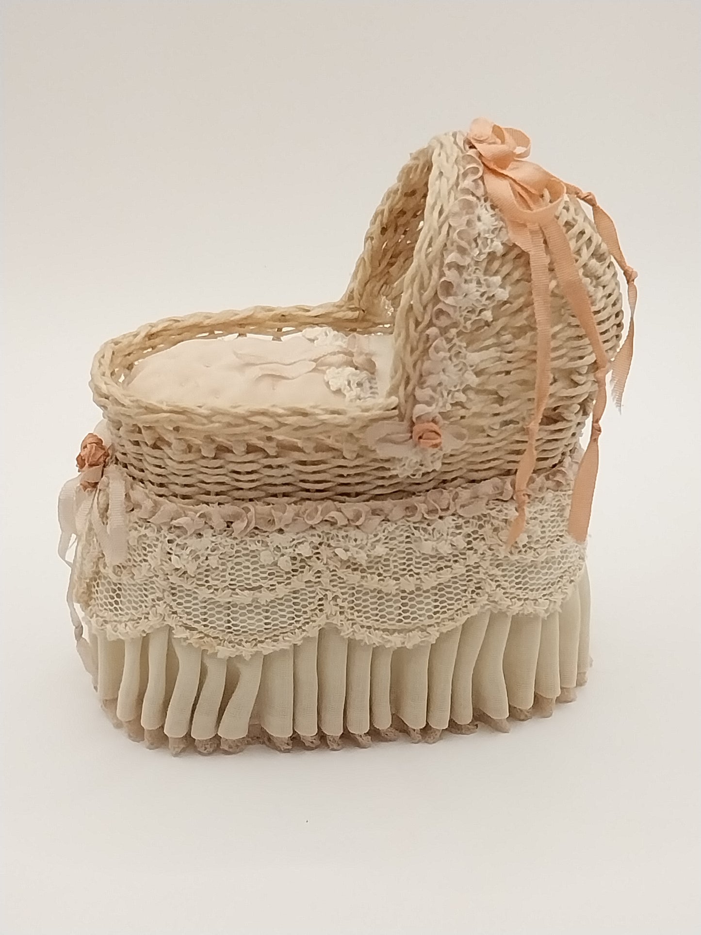 Vintage Victorian Wicker Bassinet, Peach