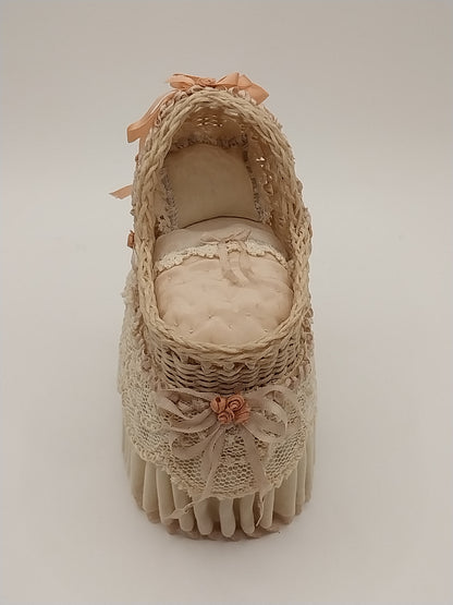 Vintage Victorian Wicker Bassinet, Peach