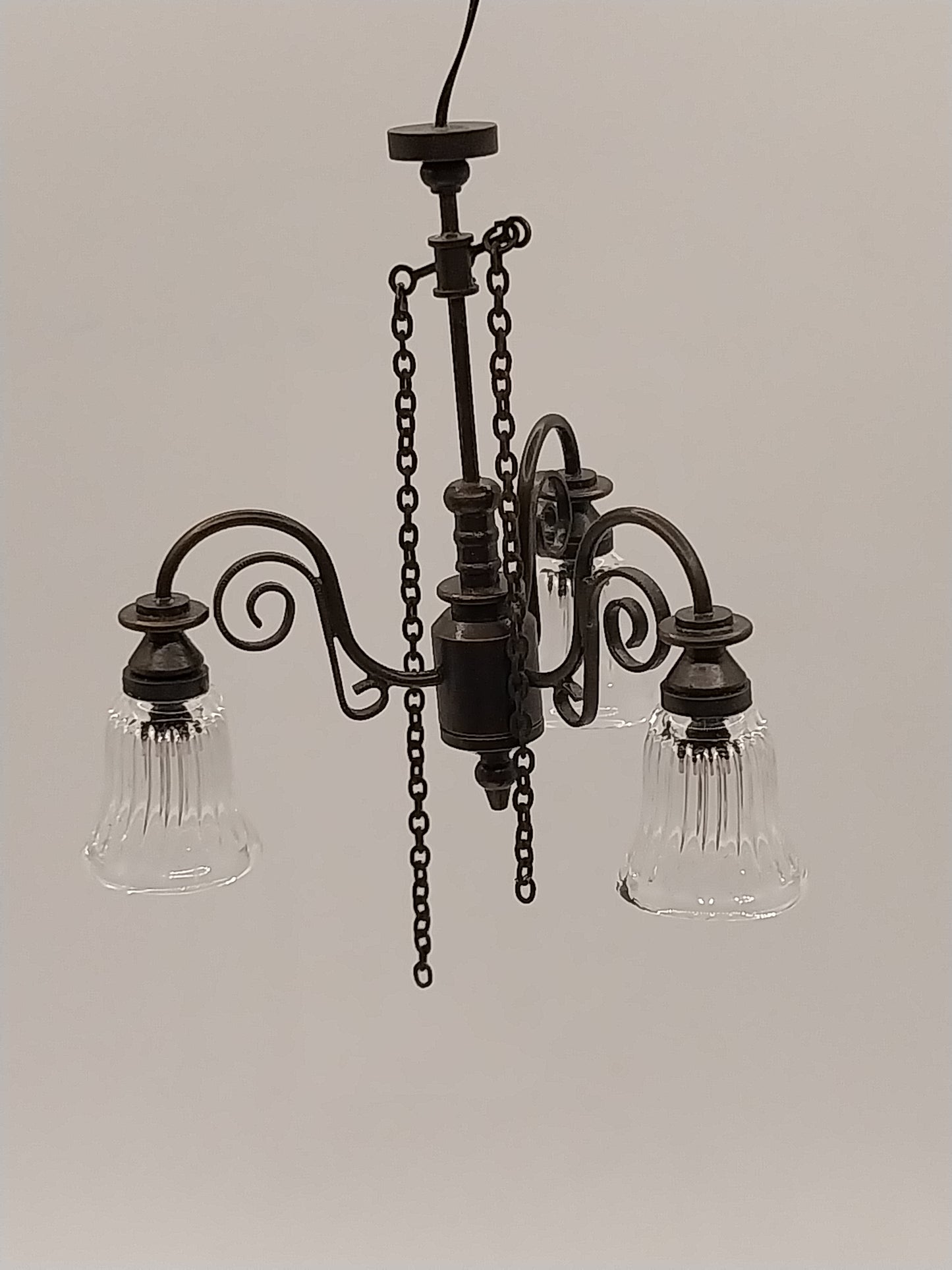 3 Arm Gas Down Light, Clear Ribbed Shade