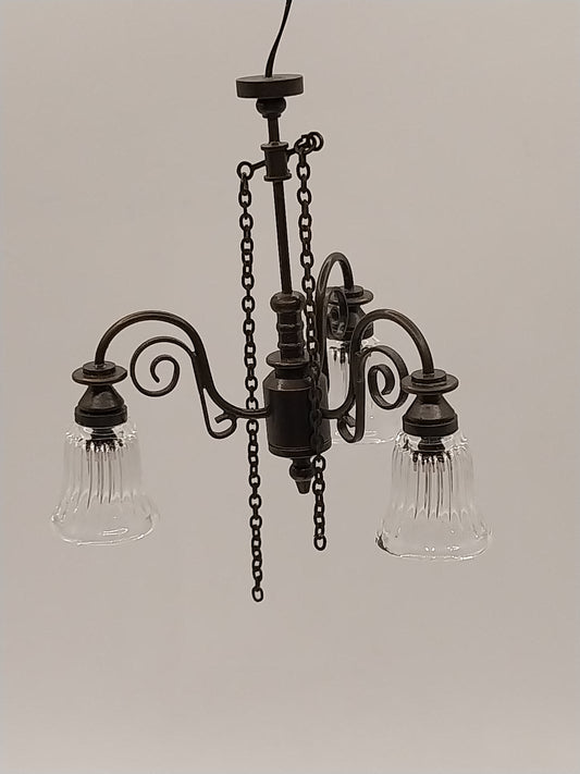 3 Arm Gas Down Light, Clear Ribbed Shade