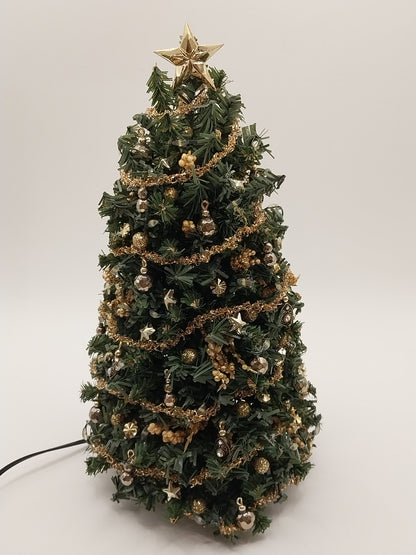Working Christmas Tree, Gold With Color Lights