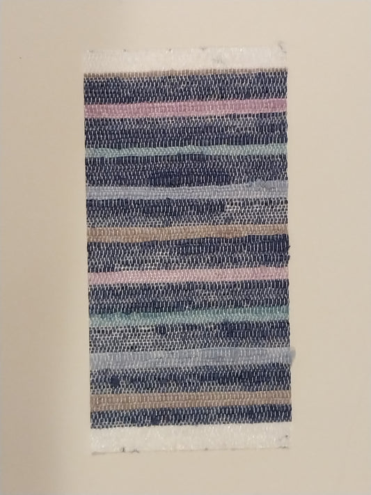 Small Rag Rug, Stripes Navy, Tan, Lavendar