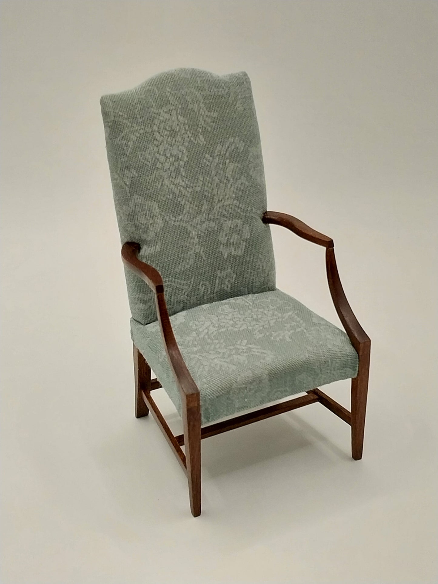 Lolling Arm Chair, Cherry, Smoke Teal Damask